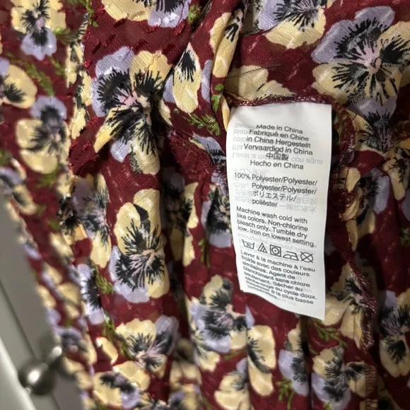 Madewell Drawstring Ruffle-Hem Top Viola Floral Pansy Print S - Picture 9 of 10